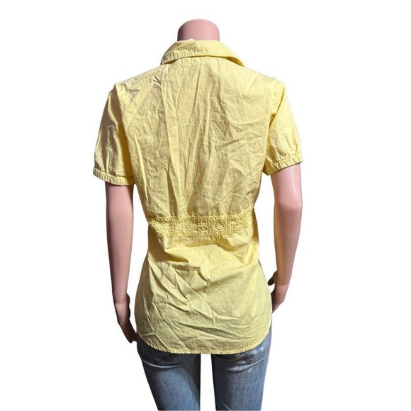 Pulp short sleeve embroidery waist patch yellow button up shirt M - Picture 4 of 7